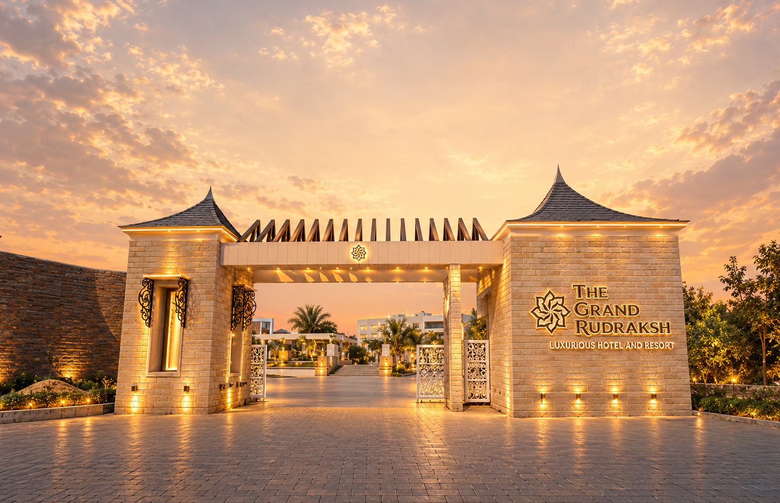 Golden-Hour Grand Rudraksh Entrance